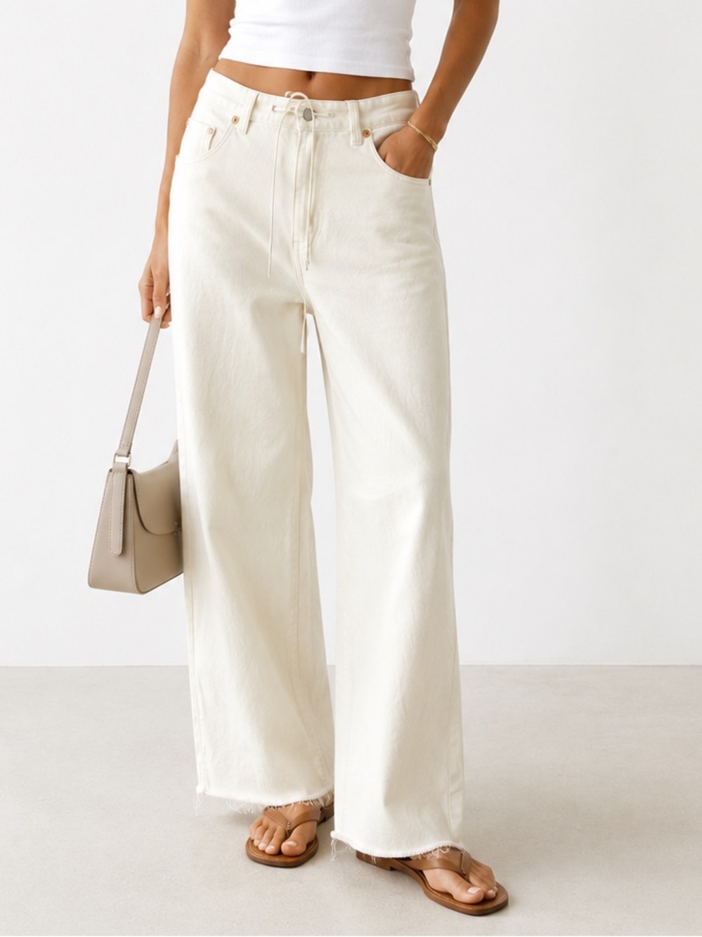 Daze Denim Cream Wide Leg drawstring Jean, size 26